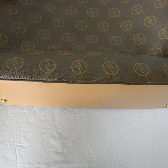 ADRIENNE VITTADINI XL SIGNATURE  Padded Laptop Tote Bag Brown Tan Logo - Picture 8 of 11